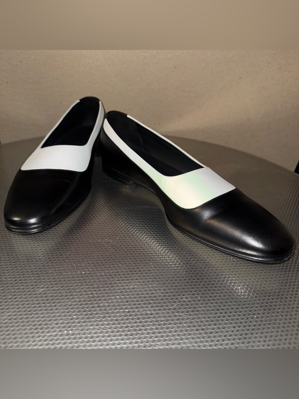 Manolo Blahnik black and white loafers